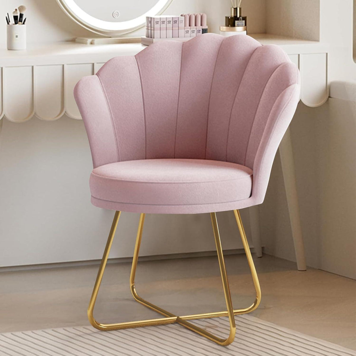 Polstersessel Samt Blütenblatt-Rückenlehne Gold, Rosa