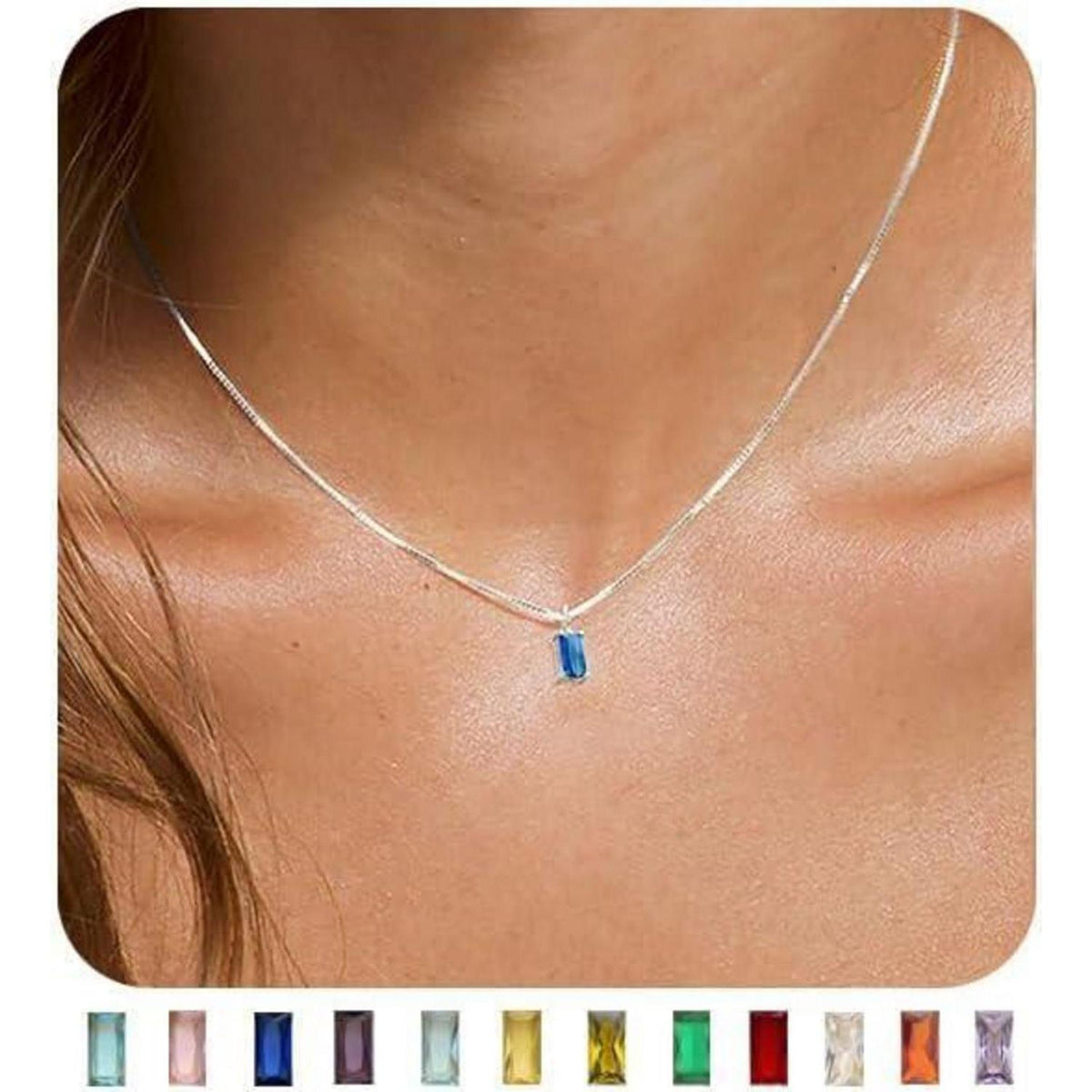 Geburtsstein Kette Damen 925 Sterling Silber vergoldet mit Anhänger, Verstellbar