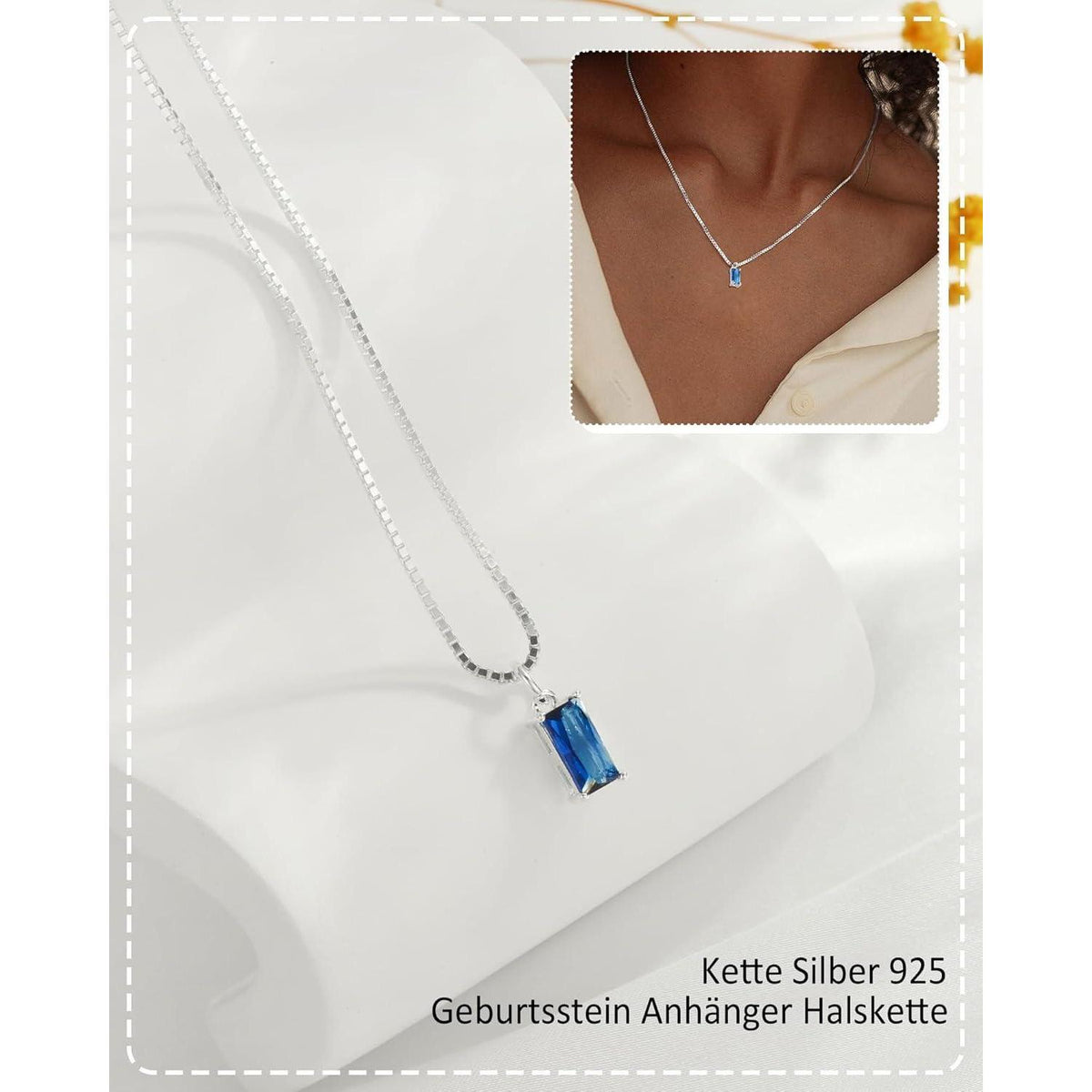 Geburtsstein Kette Damen 925 Sterling Silber vergoldet mit Anhänger, Verstellbar