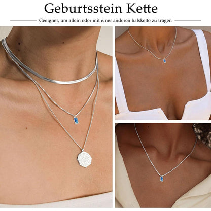 Geburtsstein Kette Damen 925 Sterling Silber vergoldet mit Anhänger, Verstellbar