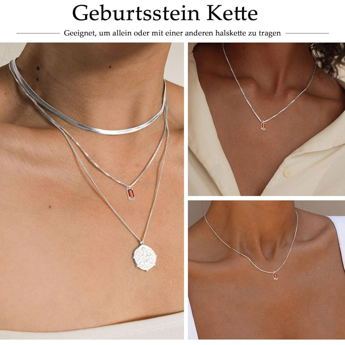 Geburtsstein Kette 925 Sterling Silber vergoldet Damen mit Anhänger Januar