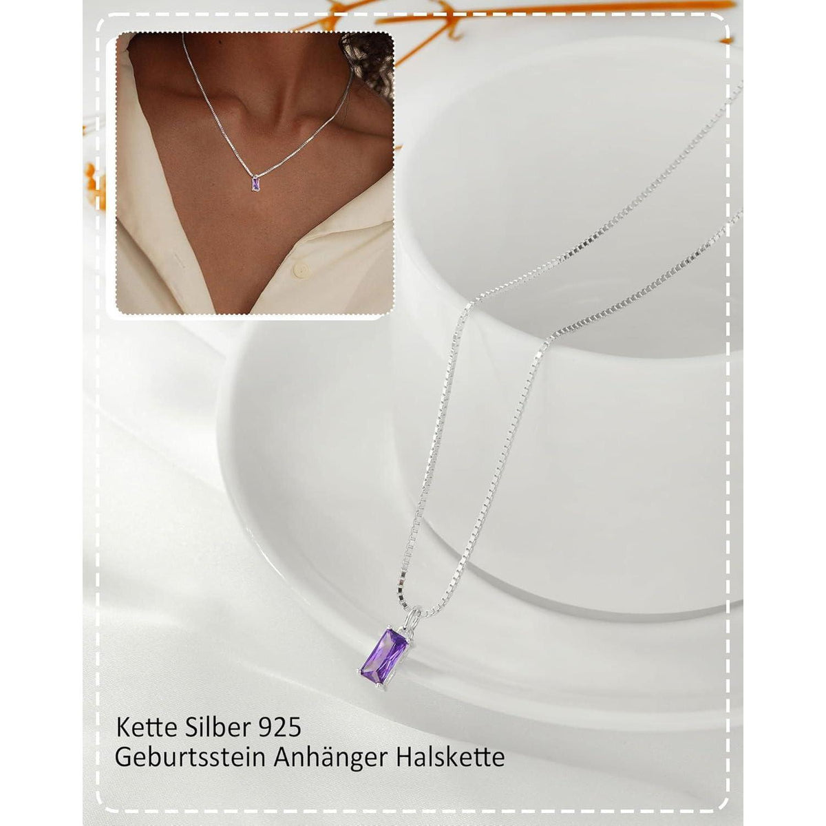 Geburtsstein Kette 925 Sterling Silber vergoldet Damen Februar