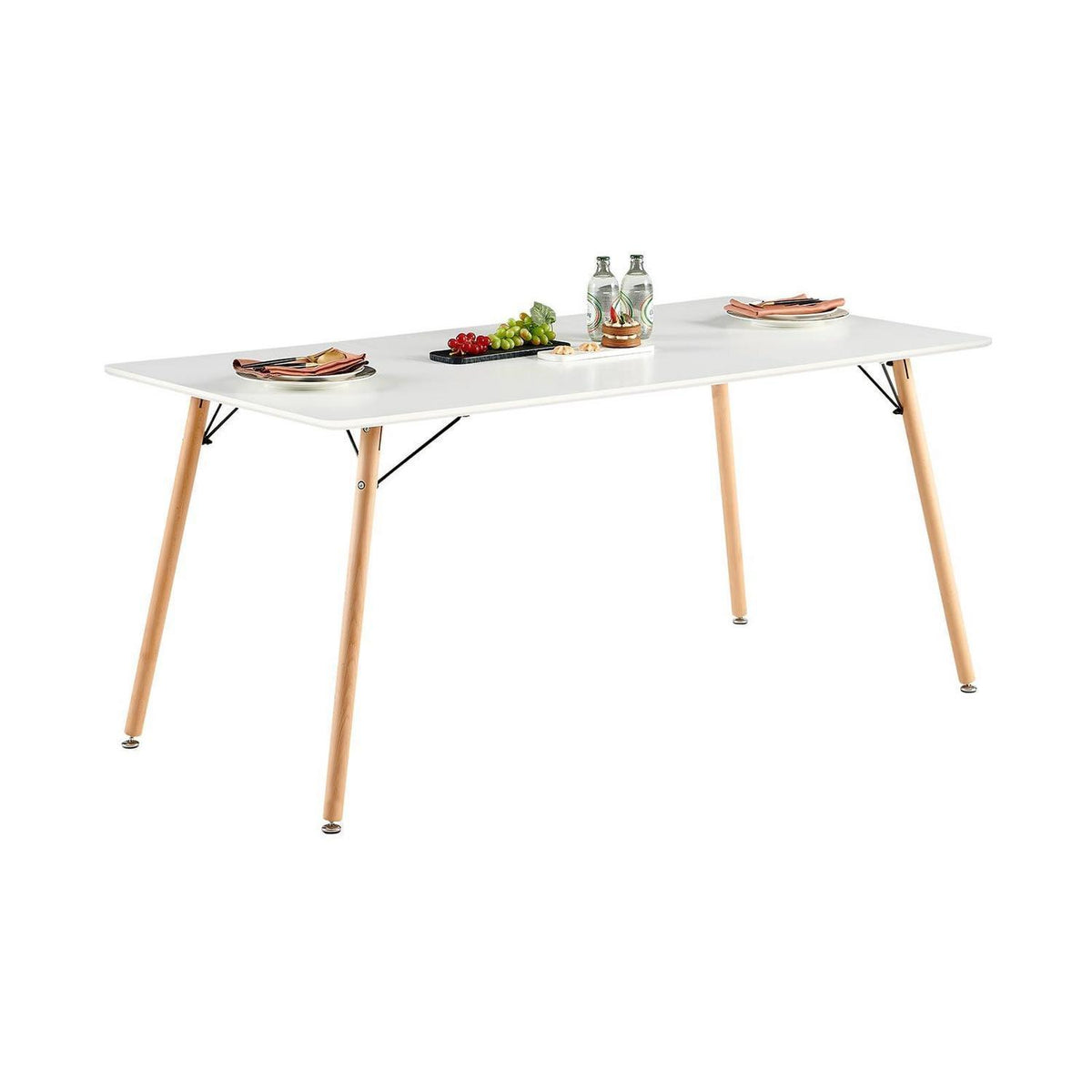 Rechteckiger Esstisch Weiß 160x80cm – Buchenholzbeine