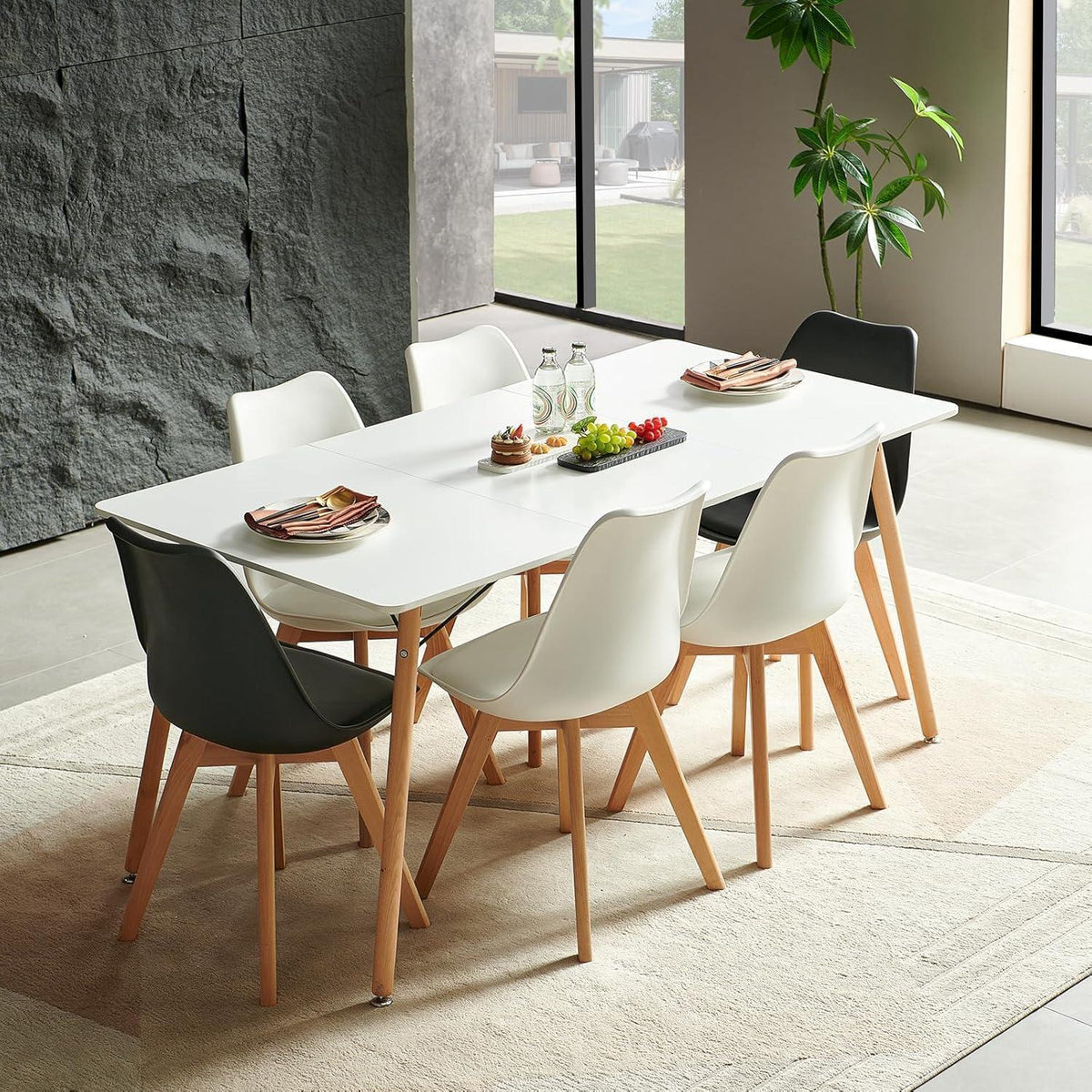 Rechteckiger Esstisch Weiß 160x80cm – Buchenholzbeine