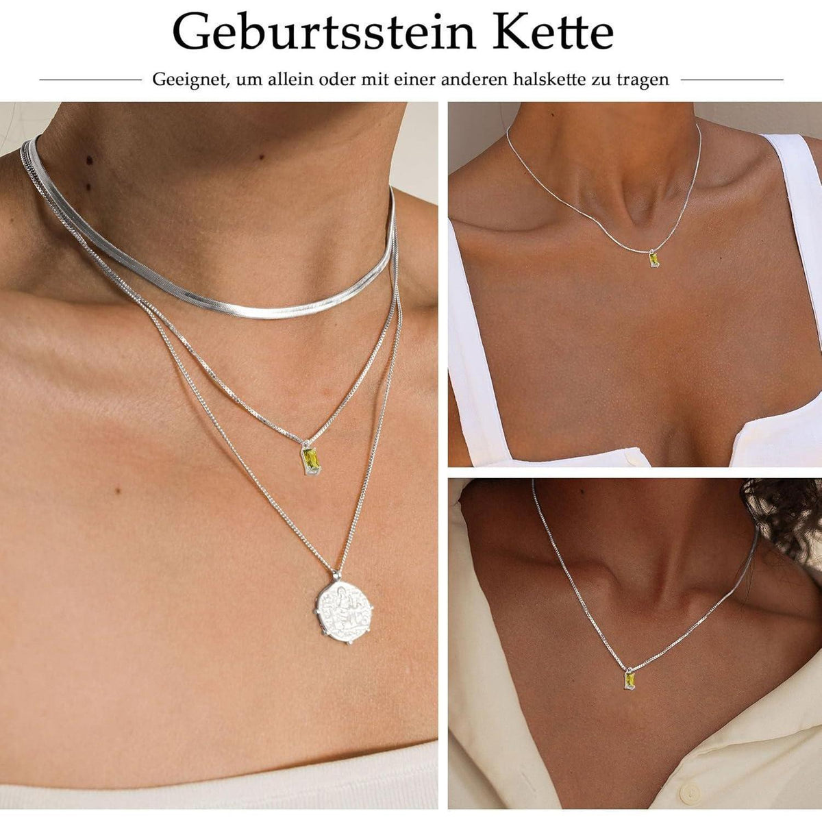Geburtsstein Kette 925 Sterling Silber vergoldet Damen mit Anhänger August