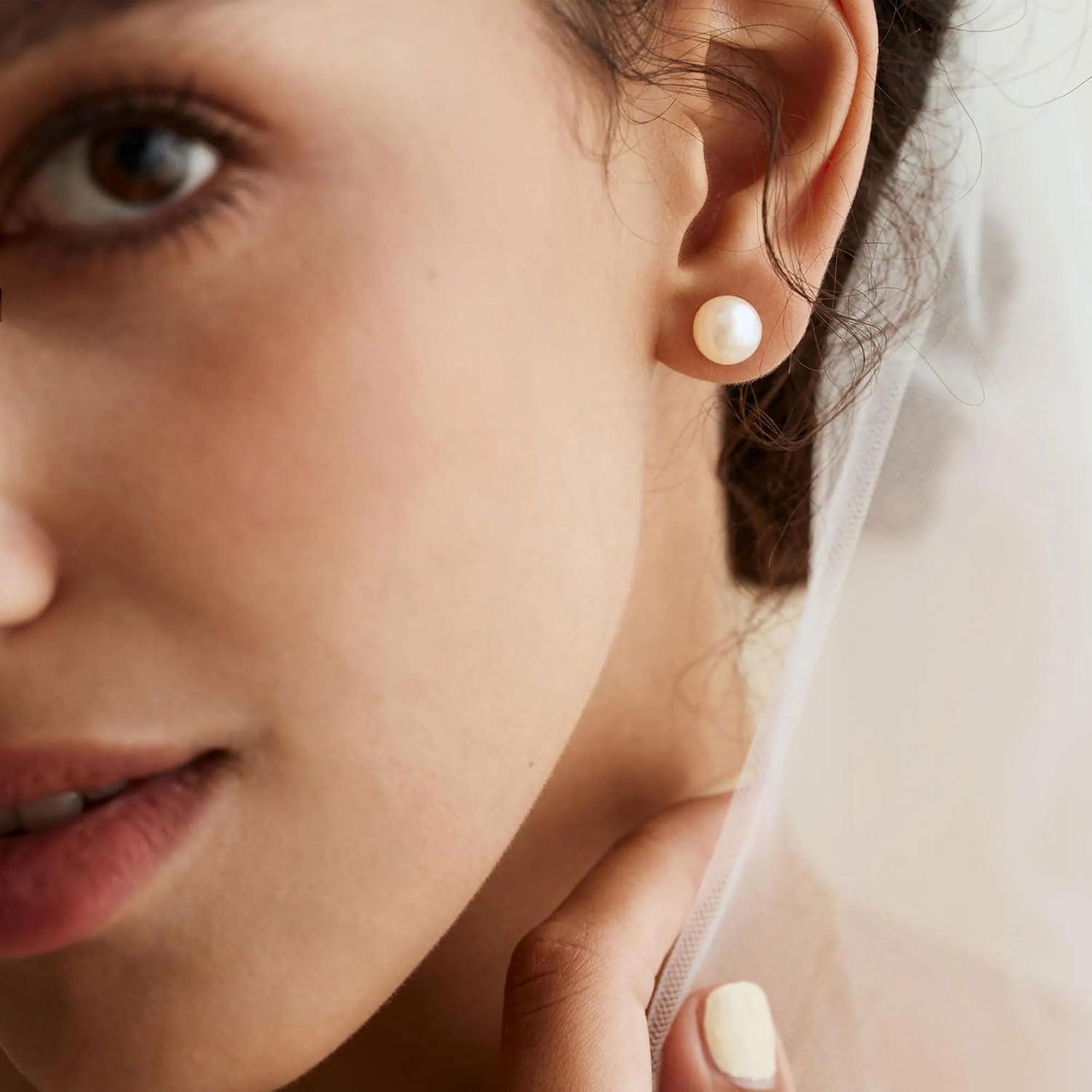 Perlen Ohrringe Damen 925 Silber Weiße Süßwasserperlen Ohrstecker Gold Silver 6mm