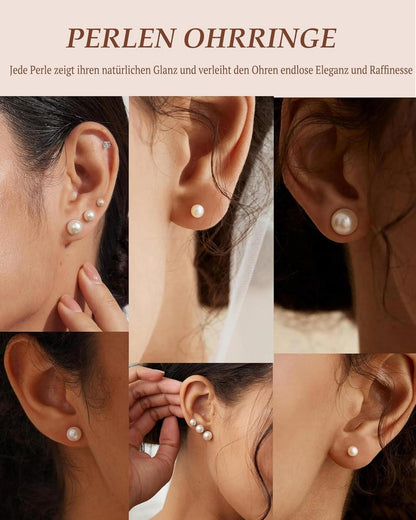 Perlen Ohrringe 925 Silber Damen Süßwasserperlen Stecker Gold Wasserfest Hypoallergen 10mm