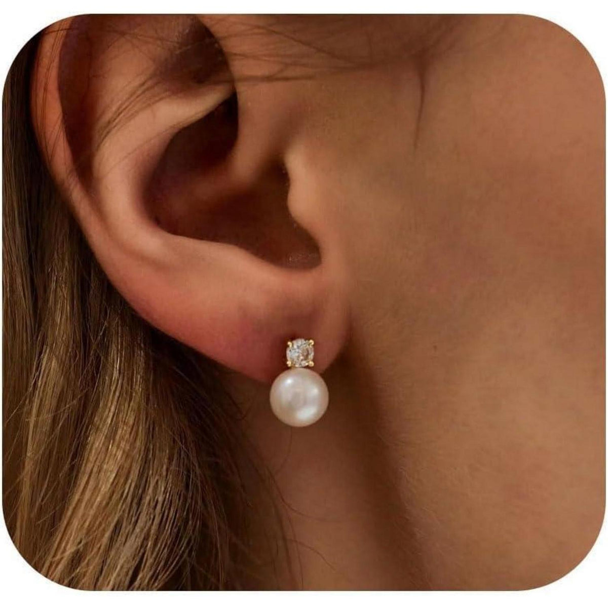 Perlen Ohrstecker 925 Silber Süßwasserperle Weiß B-Gold 8mm