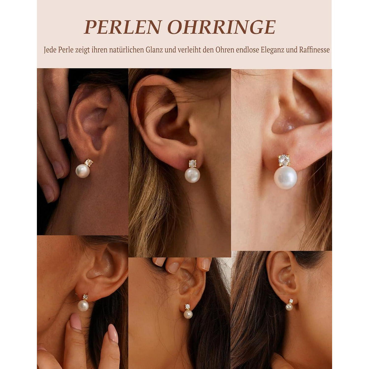 Perlen Ohrstecker 925 Silber Süßwasserperle Weiß B-Gold 8mm