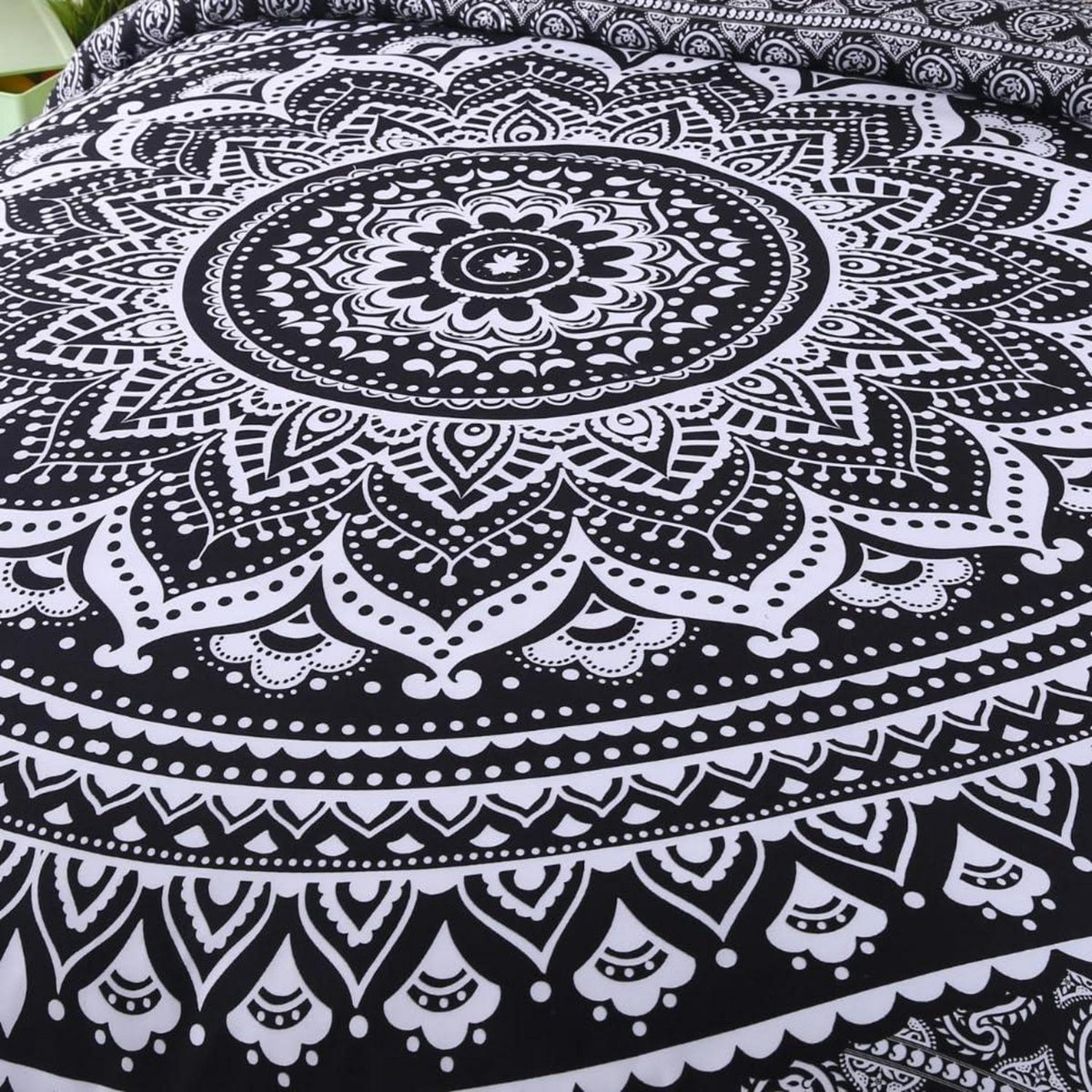 Boho Bettwäsche Set 135x200 Weiß Schwarz Blumen Mandala