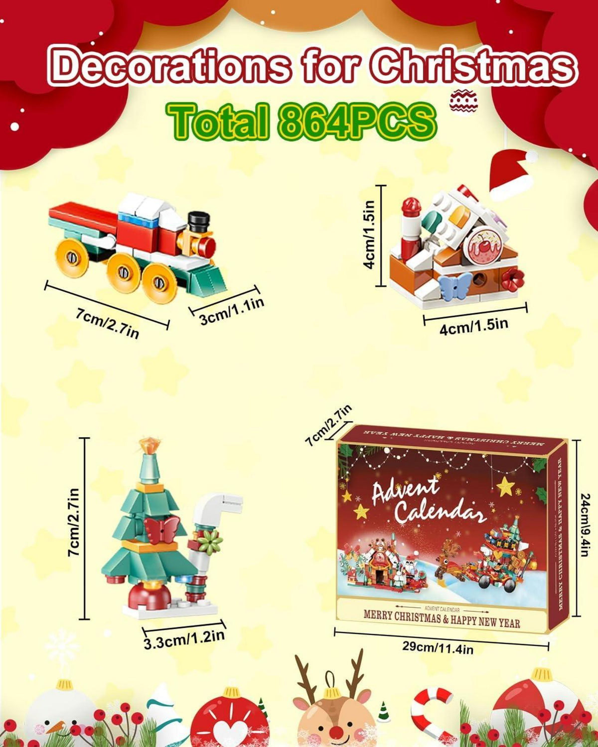 Adventskalender Bausteine-Weihnachten Mini Blocks 12 in 1