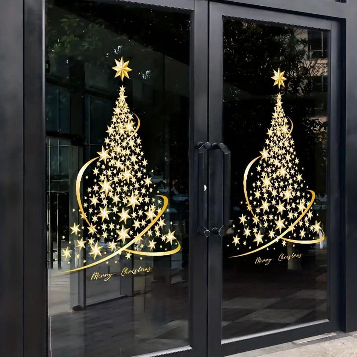 Weihnachts Fensterbilder Goldener Baum (2er Set)