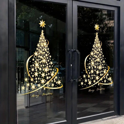 Weihnachts Fensterbilder Goldener Baum (2er Set)