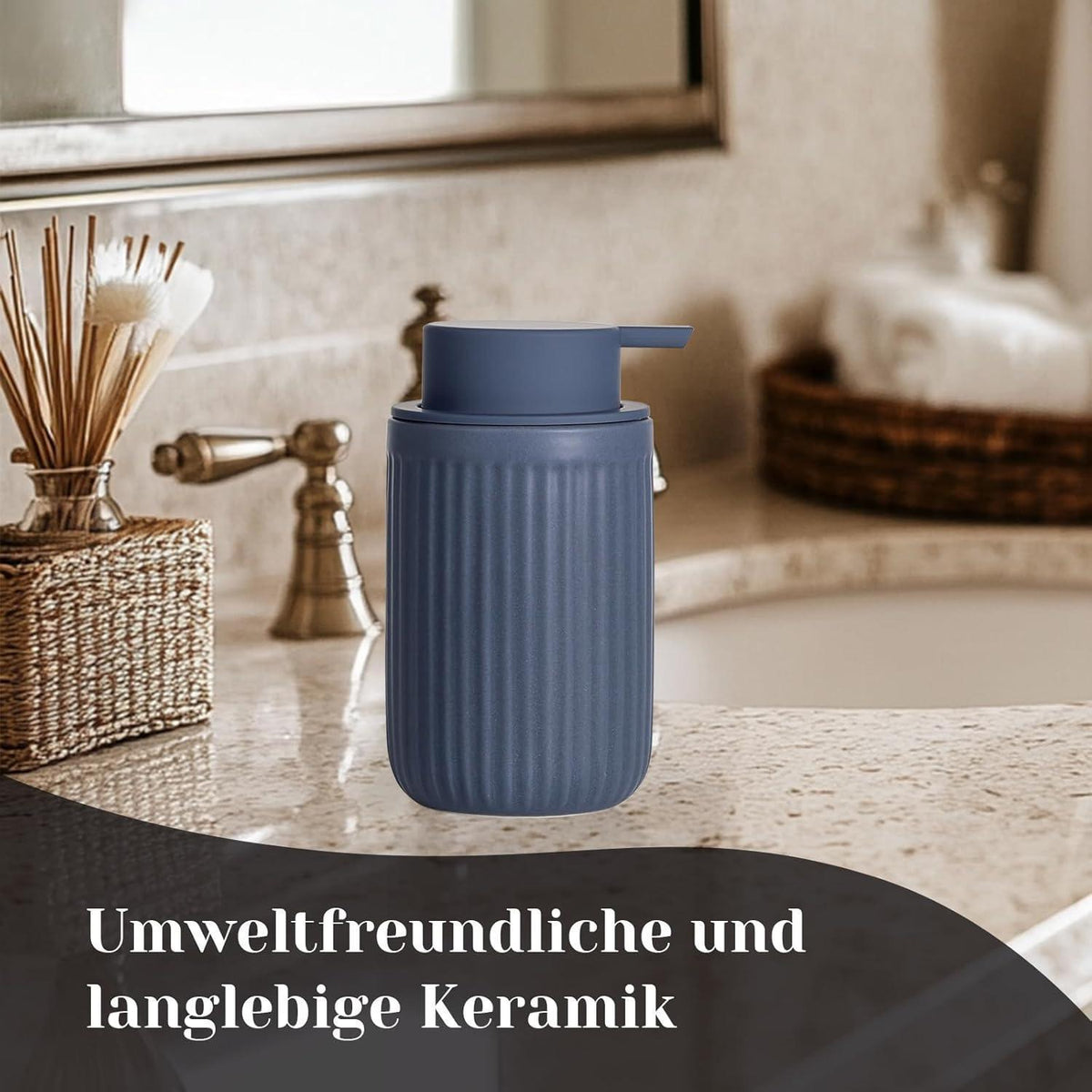 Keramik Seifenspender Blau Matt – Spülmittelspender Küche Bad