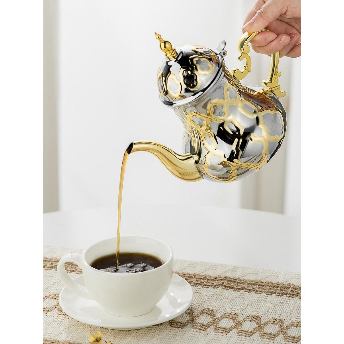 Marokkanische Teekanne Edelstahl 1,2L Arabischer Stil