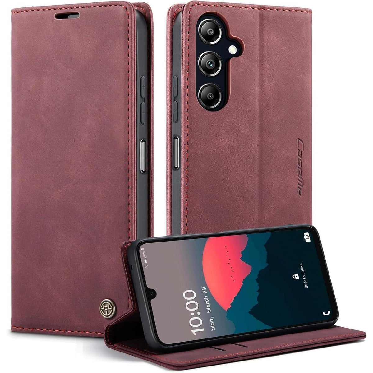 Samsung Galaxy A16 Klapphülle Weinrot mit Kartenfach in Lederoptik