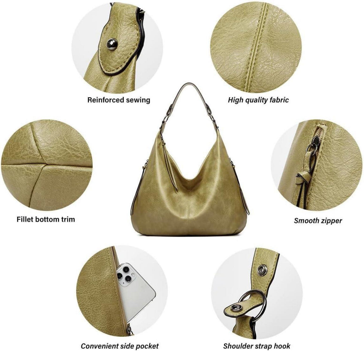 Pahajim Damen Handtaschen Set Leder Shopper Hobo Umhängetasche