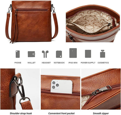 Pahajim Damen Handtasche Leder Umhängetasche Set Shopper Hobo