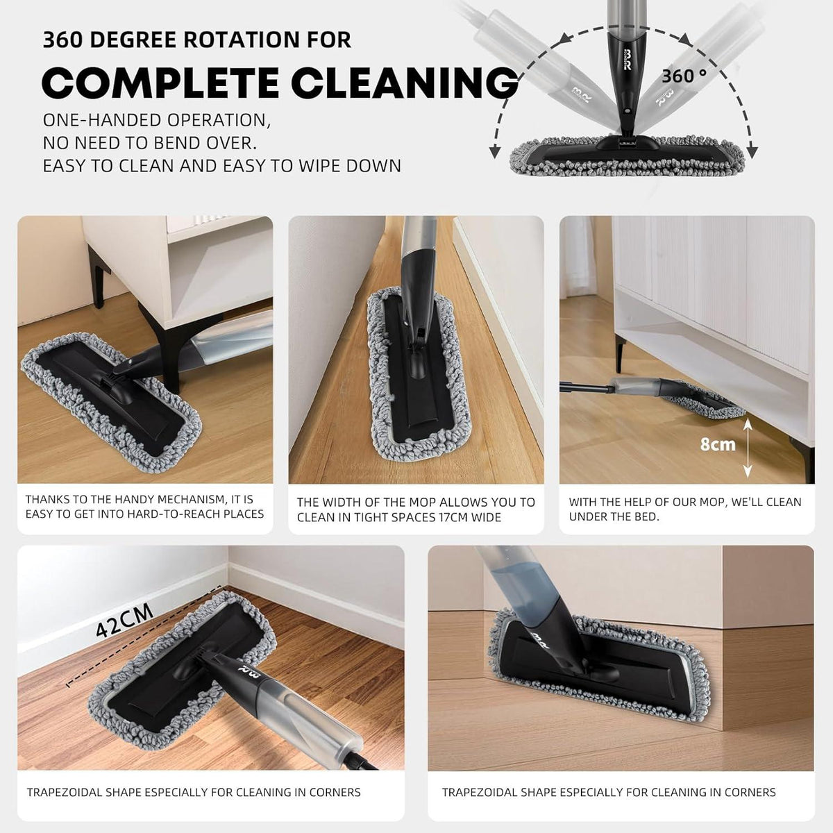 Sprühmopp Mikrofaser für trockene nasse Böden Küche Holz Laminat Keramik 6 Pads
