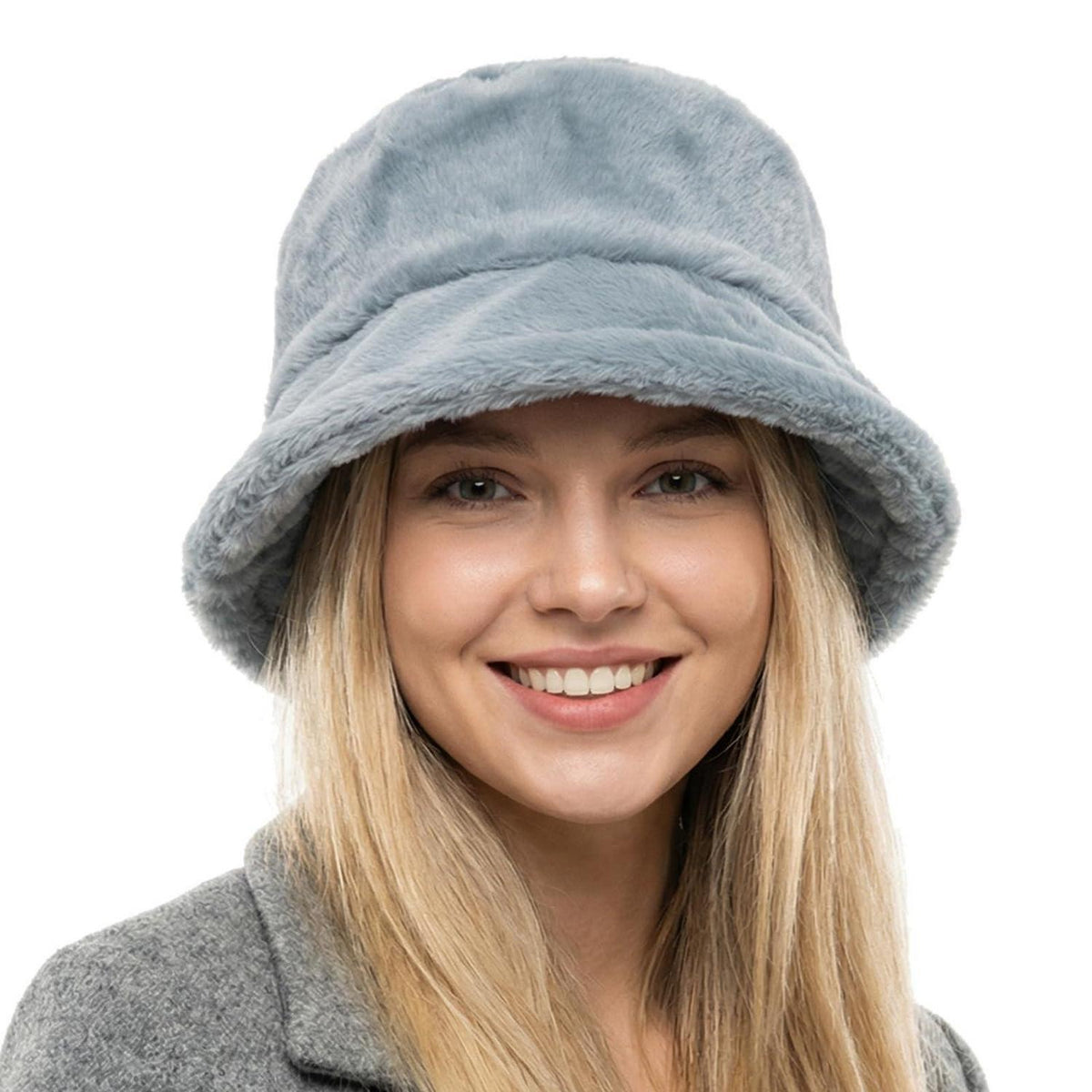 Flauschige Winter Fischerhut Damen Grau – Warm & Verstellbar