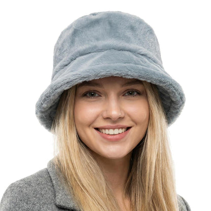 Flauschige Winter Fischerhut Damen Grau – Warm & Verstellbar