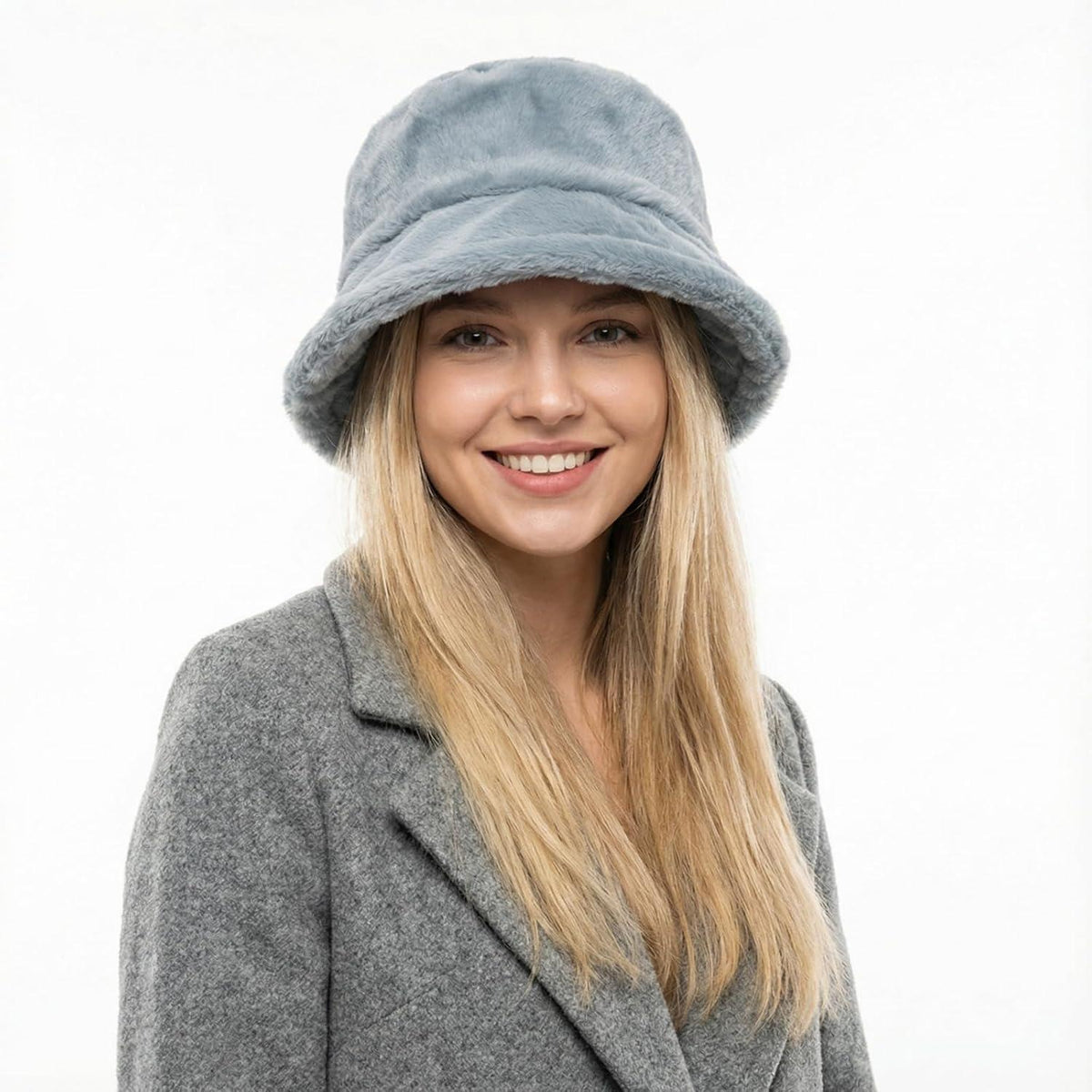 Flauschige Winter Fischerhut Damen Grau – Warm & Verstellbar