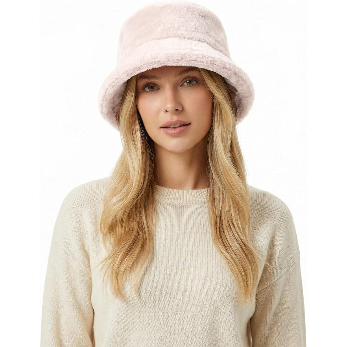 Flauschige Winter Fischerhut Damen Beige