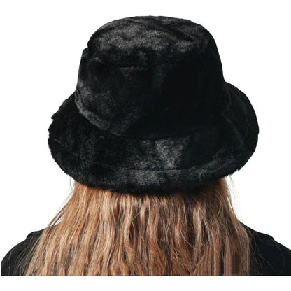 Flauschige Winter Fischerhut Damen Schwarz