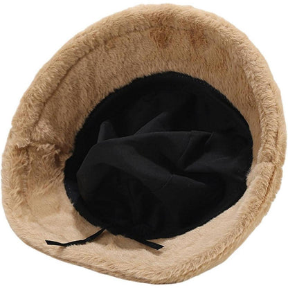 Flauschige Winter Fischerhut Damen Schwarz