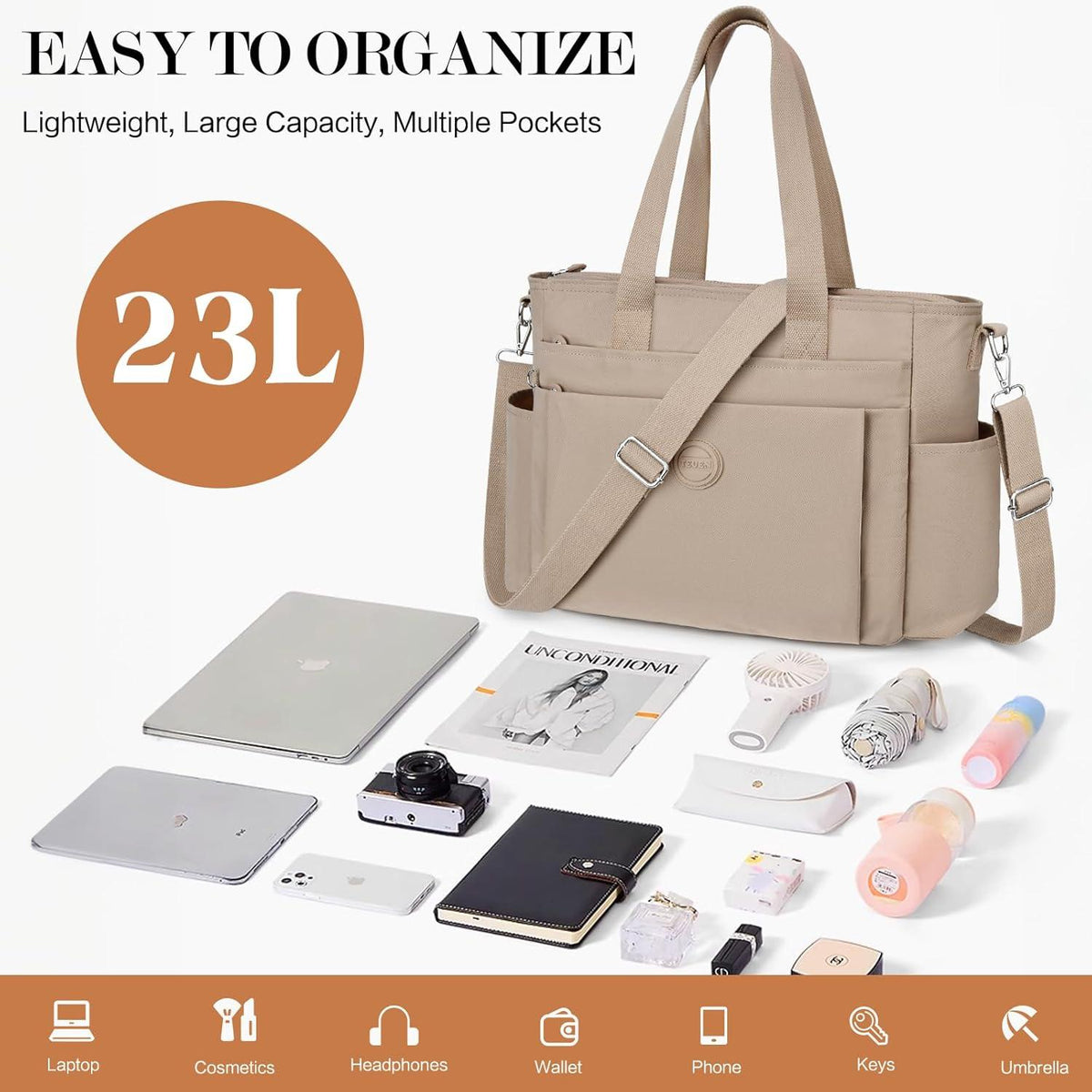 Handtasche Damen Groß Nylon Tote Crossbody Schultertasche 23L