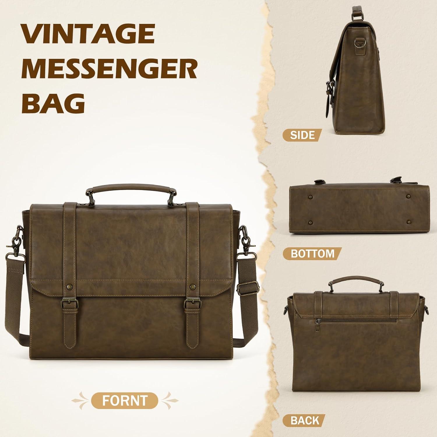 Herren Aktentasche Messenger Bag 15,6 Zoll Wasserdicht Vintage Khaki