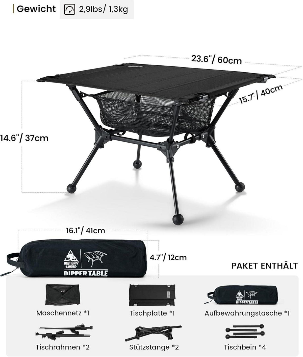 OneTigris Dipper faltbar Campingtisch 7075 Aluminium 600D