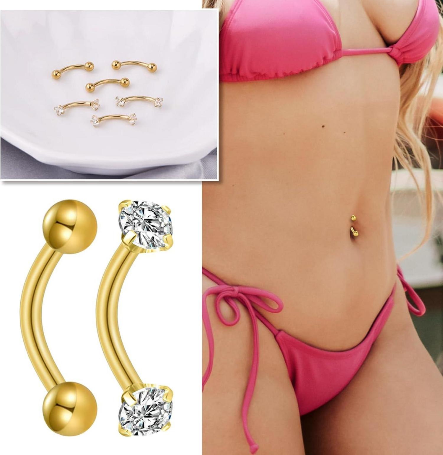 Bauchnabelpiercing 4er Set 14G Gold Silver Edelstahl 6mm 8mm 10mm