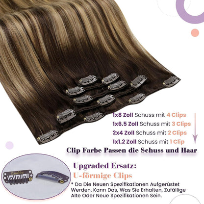 Echthaar Clip-in Extensions Braun Ombre Erdbeerblond 50cm