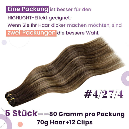 Echthaar Clip-in Extensions Braun Ombre Erdbeerblond 50cm