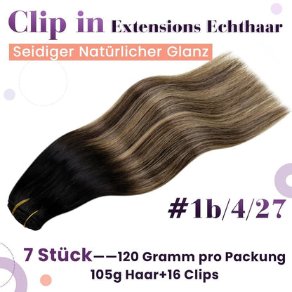 Echthaar Clip-in Extensions Braun Balayage 35cm