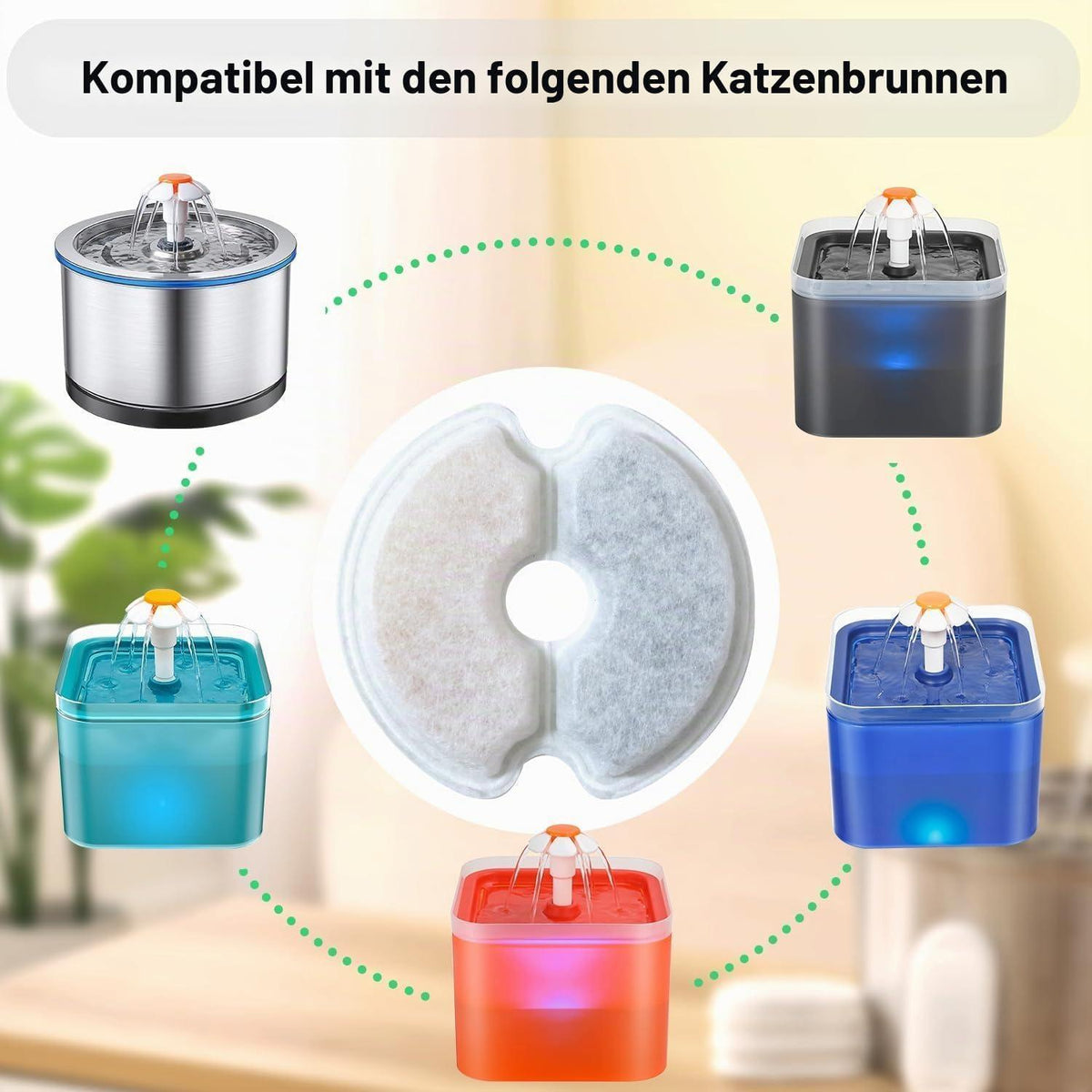 Katzenwasserbrunnen Filter Ersatz 8er-Pack – 2L/2.5L Trinkbrunnen