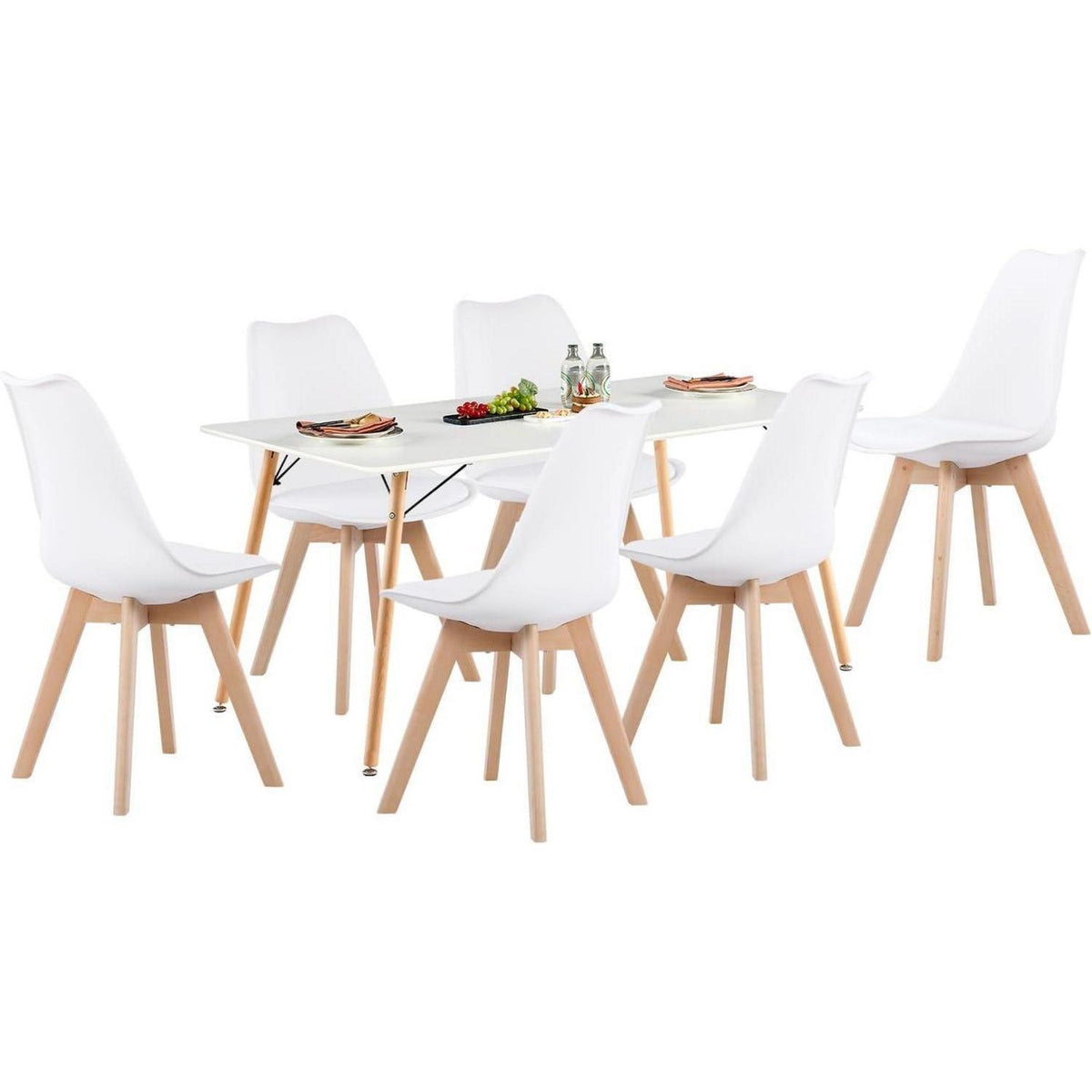 Esszimmergruppe 160cm Rechteckig mit 6 Weiß Stühlen