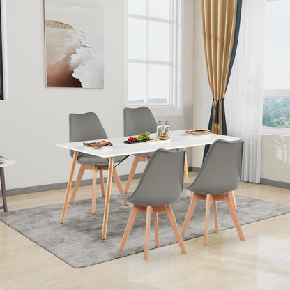 Esszimmergruppe 160x80cm Weiß mit 4 Grau Stühlen