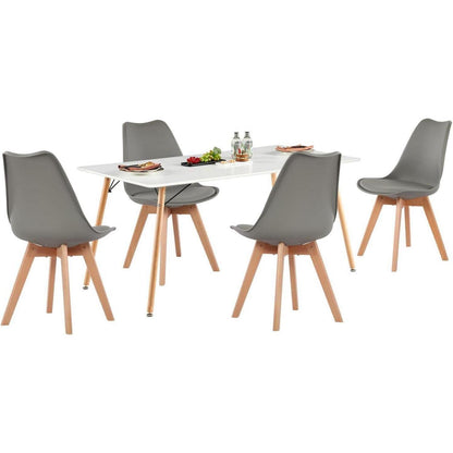 Esszimmergruppe 160x80cm Weiß mit 4 Grau Stühlen