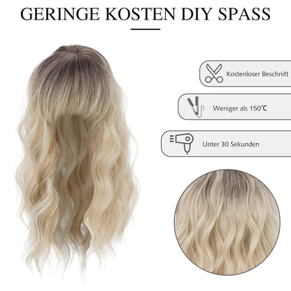 Haartopper mit Pony – Balayage Blond Welle 35cm