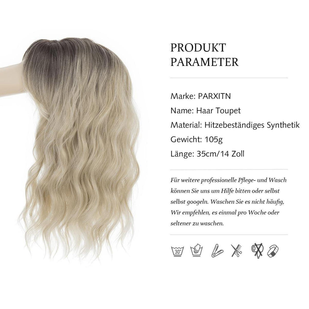 Haartopper mit Pony – Balayage Blond Welle 35cm