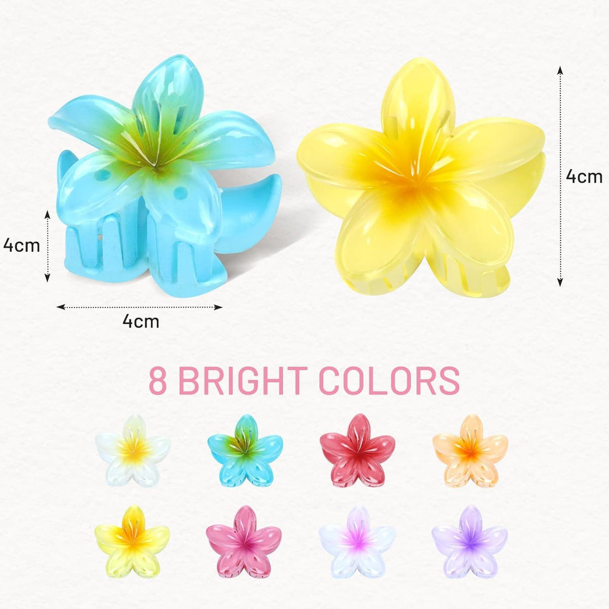 8er Set Kunststoff Blumen Haarklammer 4cm Hawaii Haarspangen