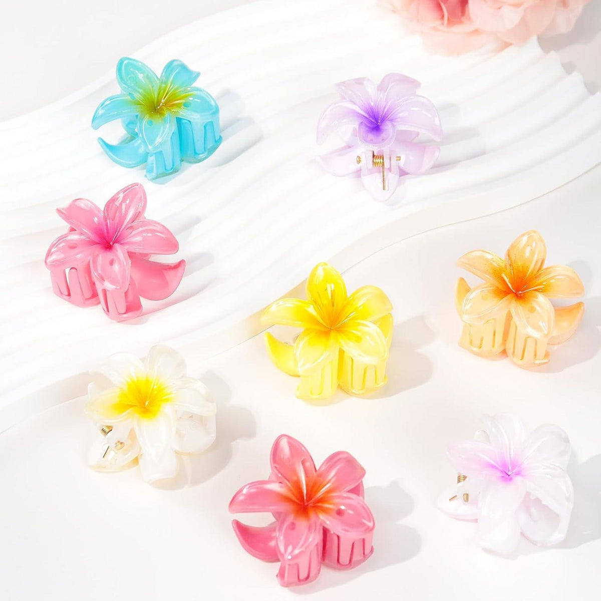 8er Set Kunststoff Blumen Haarklammern Hawaii Damen Hair Clips 4cm