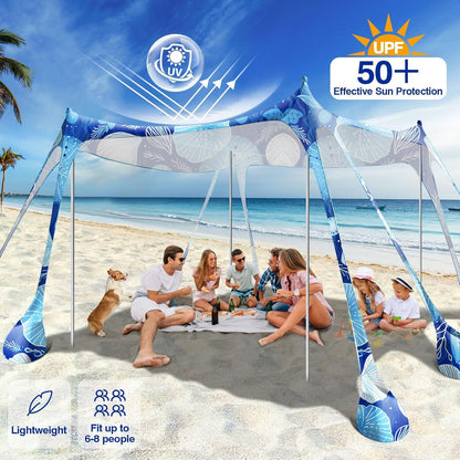 Strandmuschel Sonnenschutz UPF50+ mit Sandschaufeln und Stangen