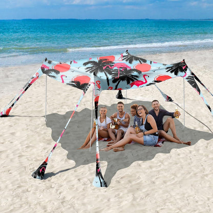 Strandmuschel mit UPF50+ Sonnenschutz, 8 Sandschaufeln, 4 Stangen