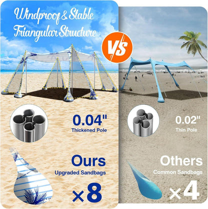 Strandmuschel UPF50+ Sonnenschutz Strandzelt 8 Sandschaufeln