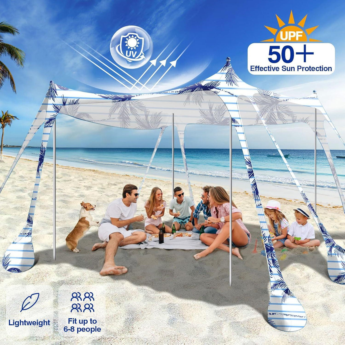 Strandmuschel UPF50+ Sonnenschutz mit Sandschaufeln und Stangen