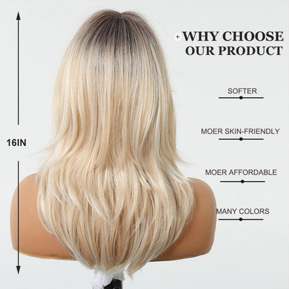 Lange Gerade Blonde Perücke mit Pony – Natürliches Synthetikhaar