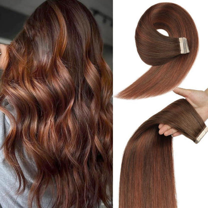 Echthaar Tape Extensions 60cm Schokoladenbraun